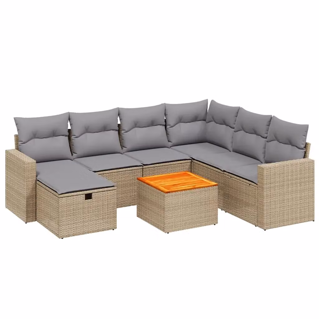 vidaXL Set Divano da Giardino a L 8 pz con Cuscini Beige e Grigio in Polyrattan e Acciaio – 2