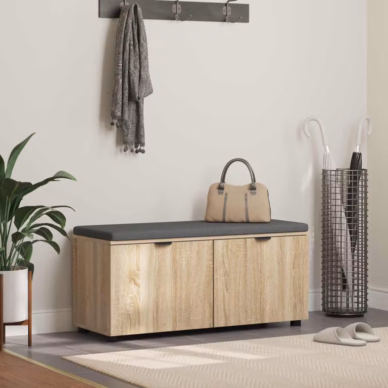 Panca per ingresso con scarpiera vidaXL in Rovere Sonoma e cuscino marrone L 100 cm x P 38 cm x H 46 cm