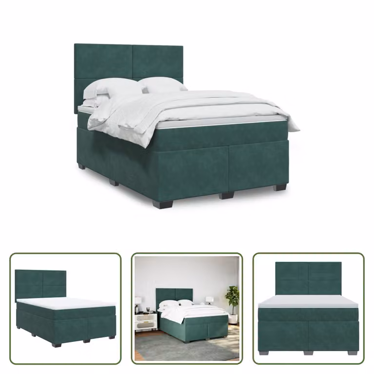 The Living Store Letto a molle con materasso verde scuro 140x190 cm in velluto