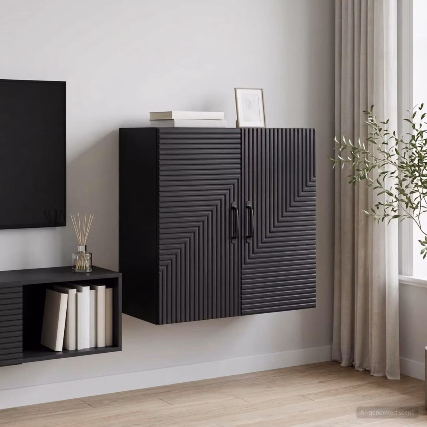 Mobiletto a muro vidaXL Nero Moderno in MDF e Metallo L: 59 cm, P: 31 cm, H: 60 cm