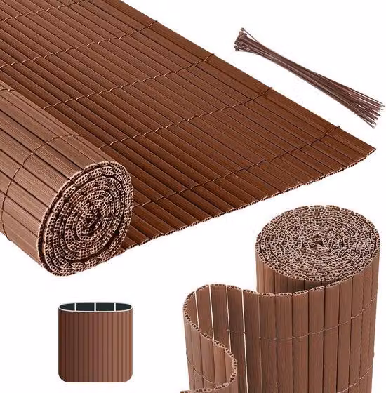 Recinzione da giardino in PVC 4 x 5 m per garantire la privacy – Recinzione da giardino e da balcone – Marrone