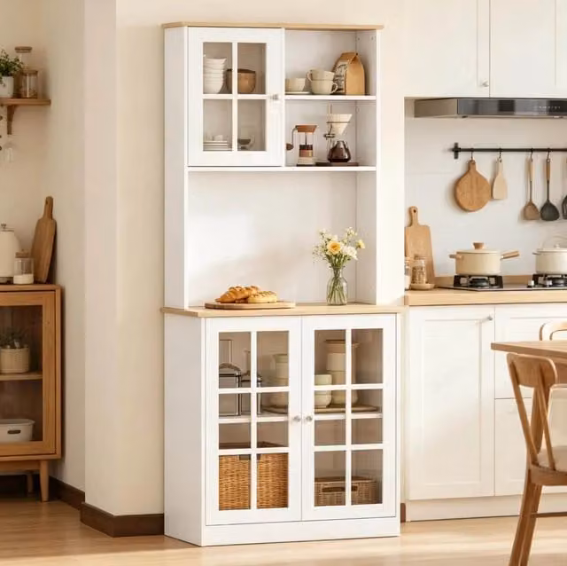 Credenza alta 80x37x183 cm bianco e rovere chiaro – vetrina, 1 collo