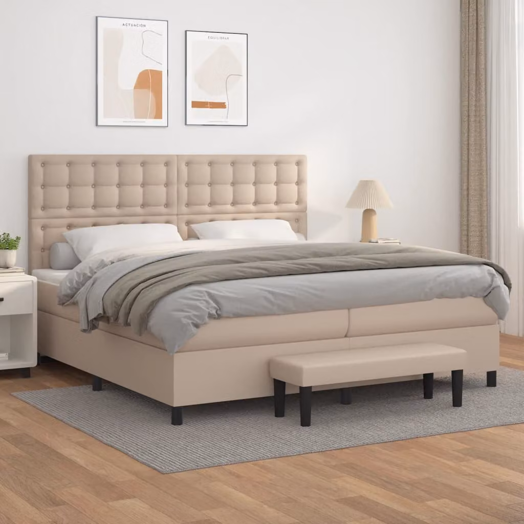 vidaXL Letto con Giroletto a Molle e Materasso in Similpelle Cappuccino L/P/H: 200 x 200 x 128 cm