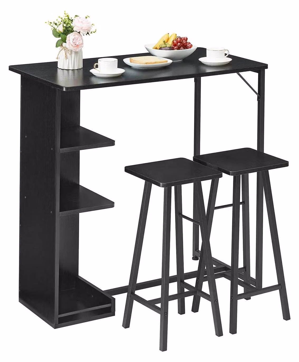 Tavolino da bar con sedie per 2-3 persone - Set composto da 3 elementi - Scaffale a 3 ripiani per riporre oggetti - Ingombro ridotto - Per cucina e camera - Blu