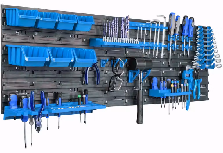 Pannello portattrezzi per officina - Contenitore per utensili - 7 scomparti - 115,8 x 39 cm