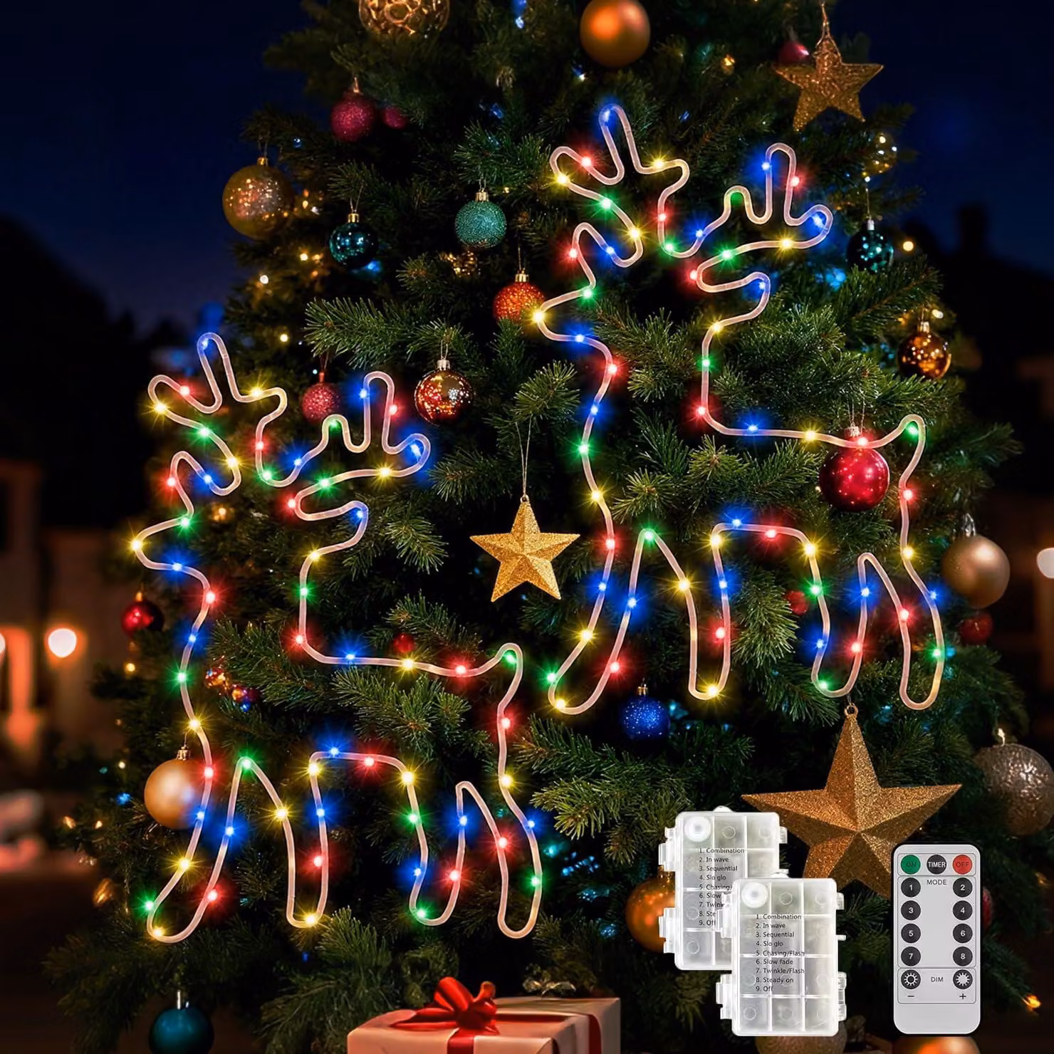 Confezione da 2 luci LED per finestre, 8 modalità, timer, multicolore