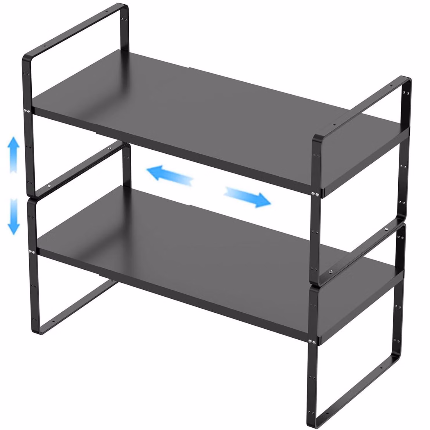 Organizzatore per scaffali da cucina, metallo, nero, set da 2, impilabile, espandibile, 41,9-69,8 cm
