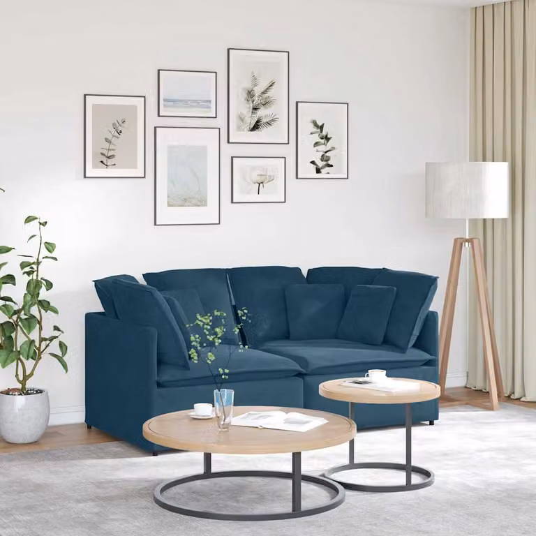 vidaXL Divano Modulare in Velluto Blu con Cuscini e Struttura in Metallo e Legno