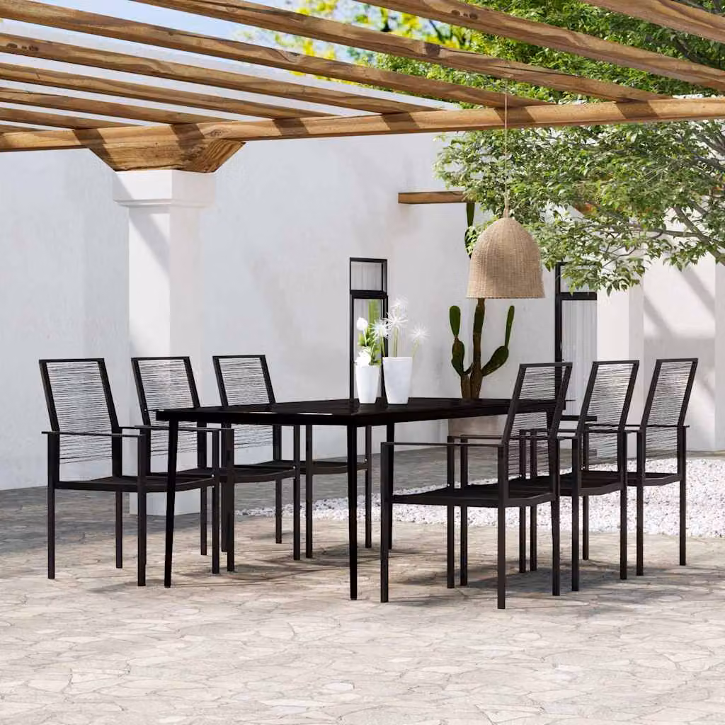 Set da pranzo da giardino vidaXL in acciaio nero e vetro, 7 pezzi