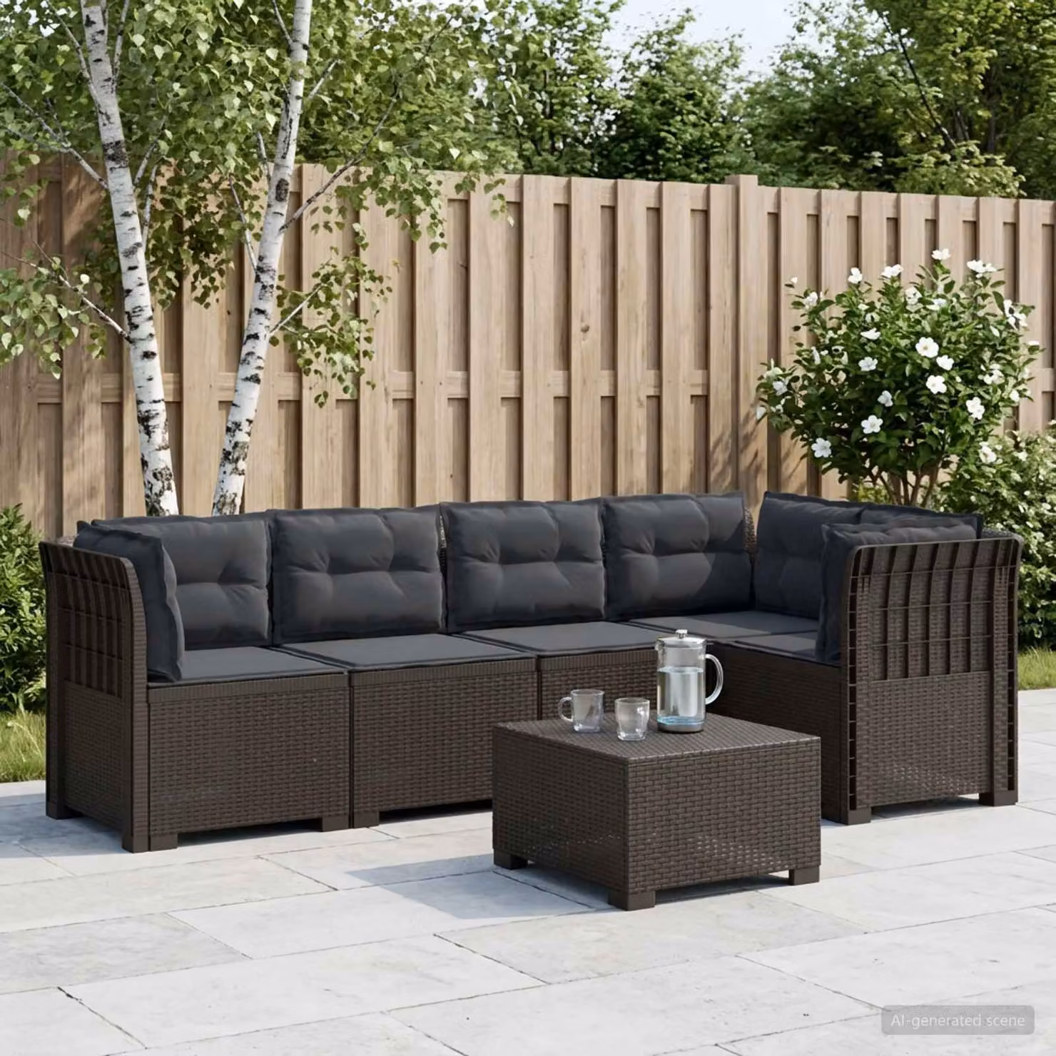 Divano da giardino angolare a L vidaXL in polyrattan con cuscini antracite e grigi per esterno