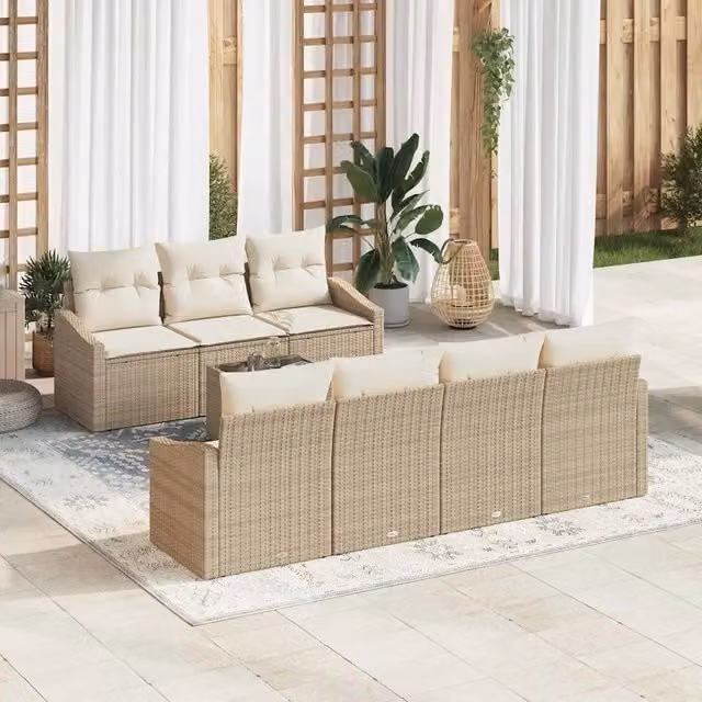 Set di divani 8 pz Beige e Crema polyrattan 3346631