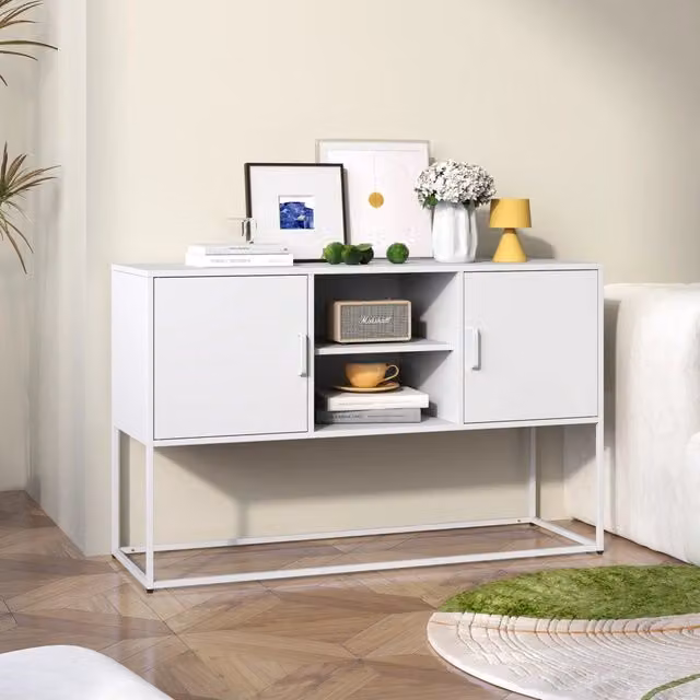 Credenza Buffet Mobile Contenitore in Metallo Bianco Robusto e Moderno per Casa e Soggiorno H 75 cm x L 120 cm x P 40 cm