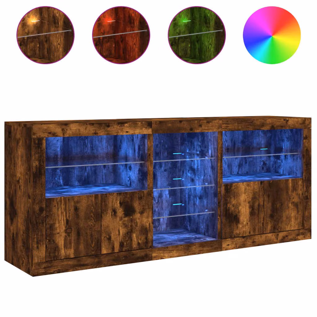 Credenza con Luci LED Rovere Fumo 181,5x37x67 cm