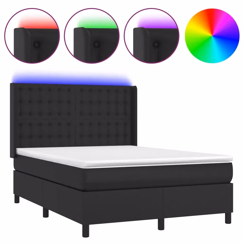vidaXL Giroletto a Molle con Materasso e LED Nero in Similpelle, L/P/H: 140 x 200 cm – 2