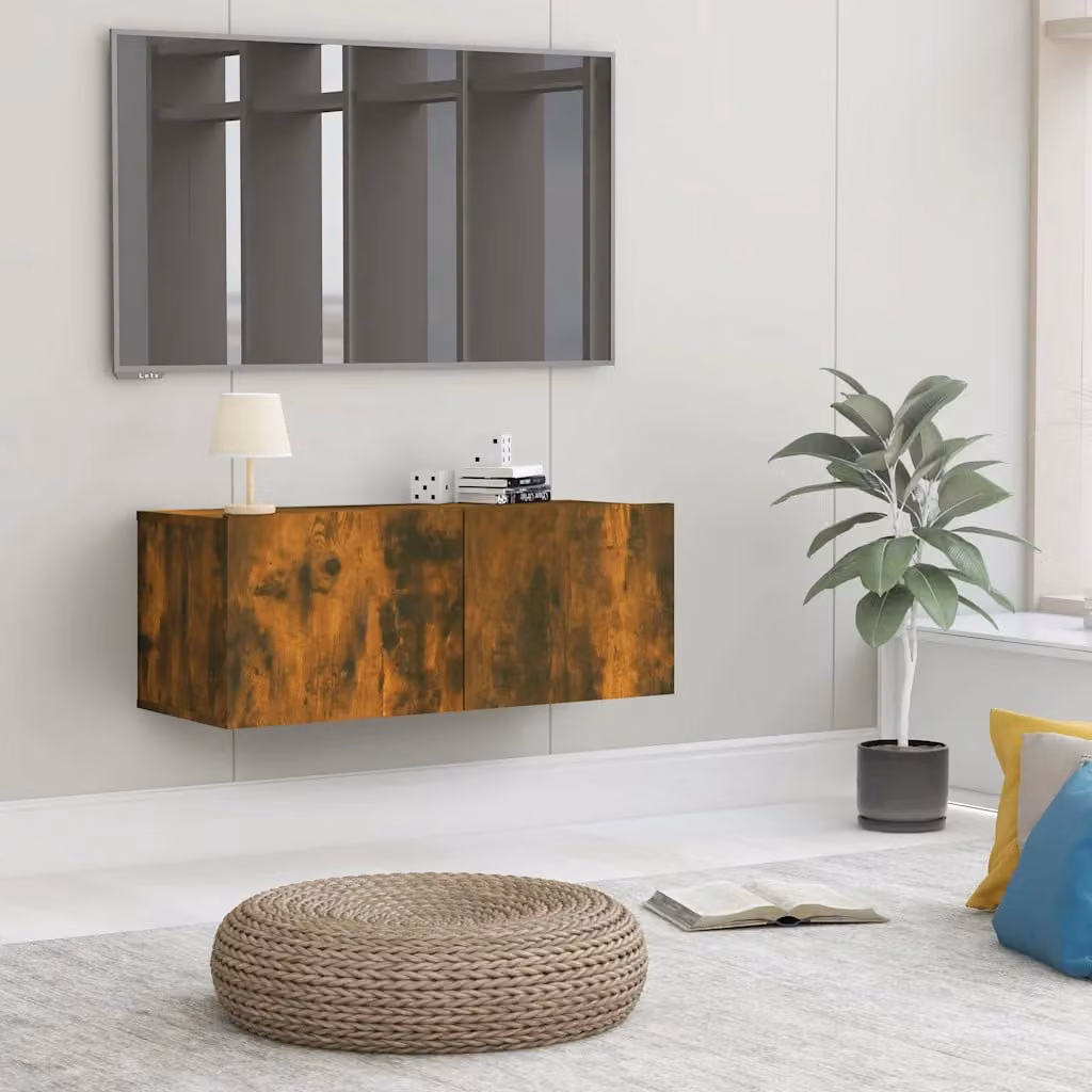 Mobile TV vidaXL in legno multistrato color rovere fumo, L 80 cm x P 30 cm x H 30 cm