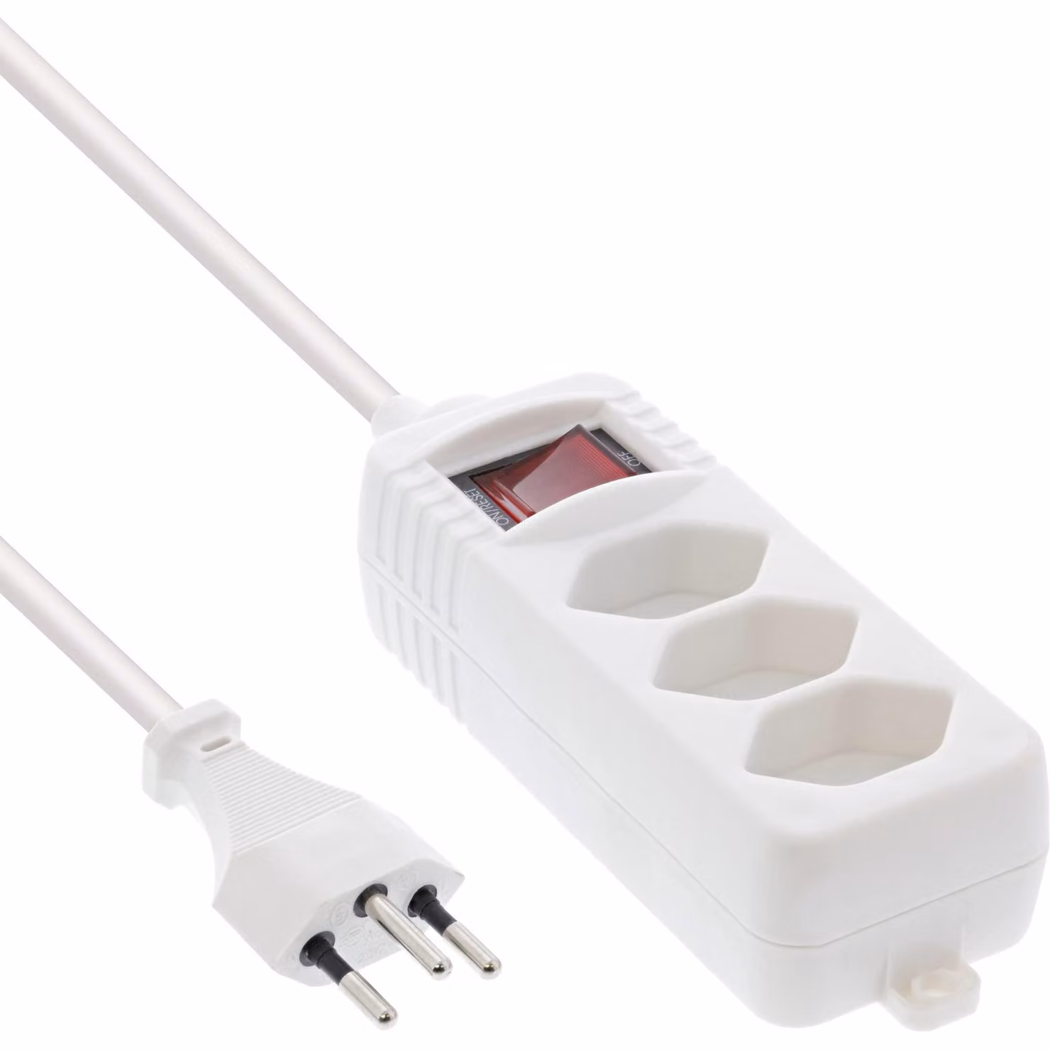 InLine® 16431X Striscia di prese InLine® SVIZZERA, a 3 vie, con interruttore, 1,5 m, bianco