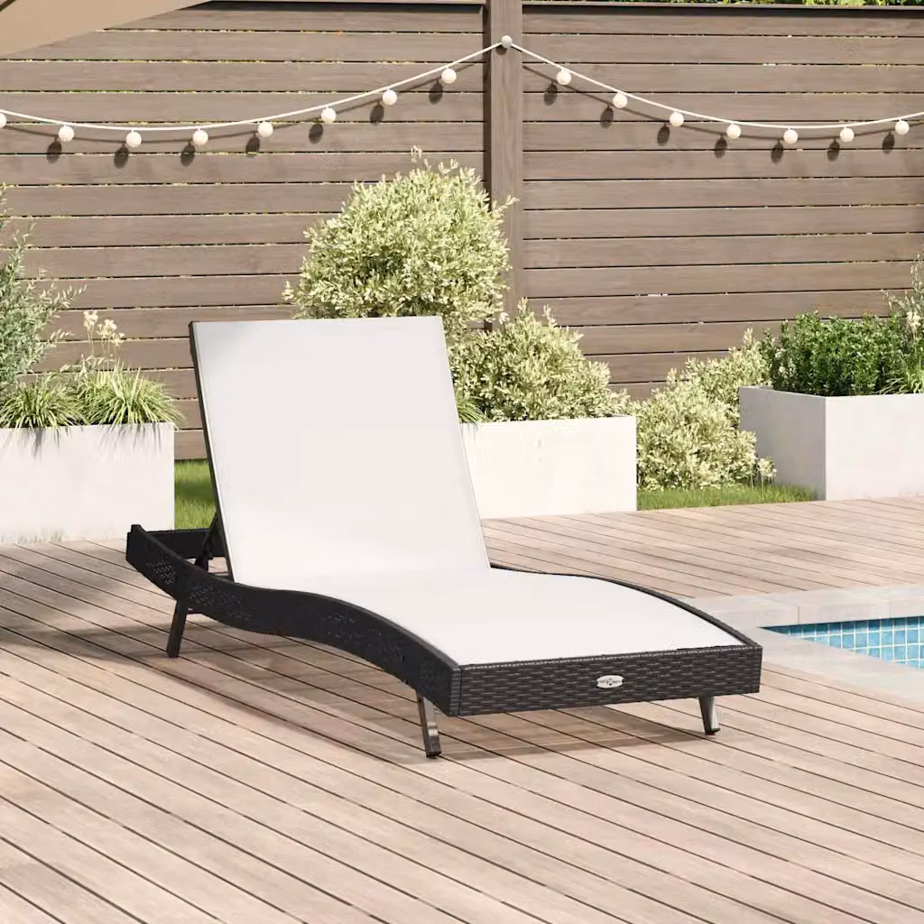 vidaXL Lettino da sole moderno in polyrattan nero e bianco con poggiatesta regolabile e tessuto textilene L/P/H: 197 x 70 x 82 cm – 1