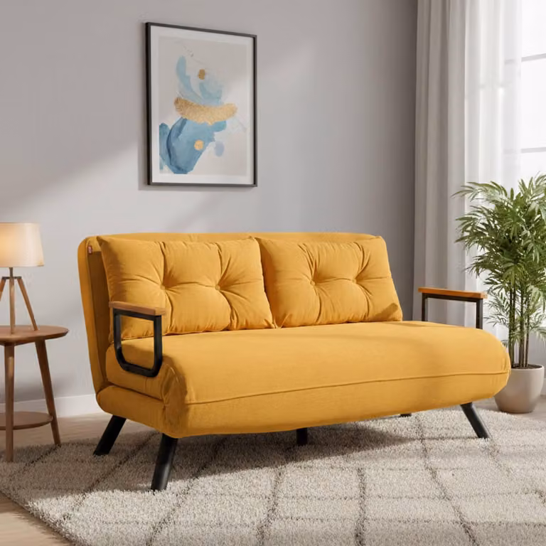 Calvin - Divano Letto 2 Posti, 133x78 cm Giallo, Contenitore