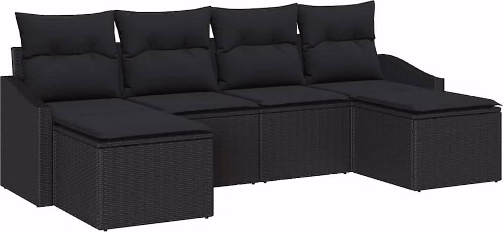 Set da Pranzo per Giardino con cuscino 6 pcs Nero