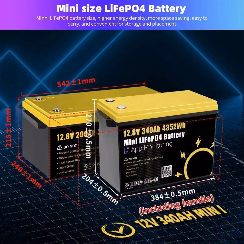 Batteria LiFePO4 12,8V 340Ah, set da 2 - Batteria adatta per cicli di scarica profondi - Celle di grado A - Sistema BMS (Battery Management System) integrato - Oltre 8000 cicli di carica - Ideale per impianti solari off-grid, camper e golf cart