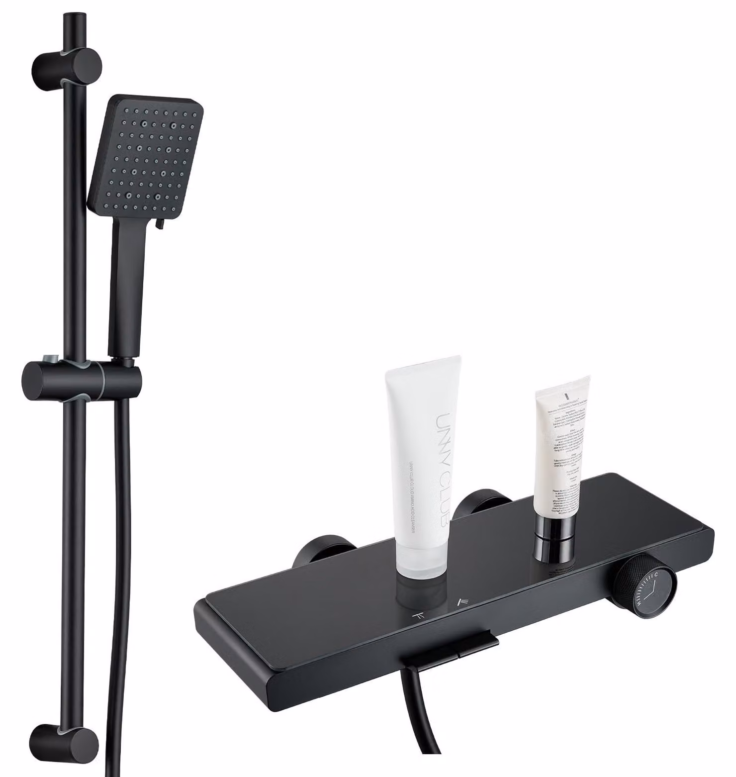 Miscelatore per lavabo con doccetta e bocchetta, design minimalista, soffione doccia a 6 funzioni, colore nero