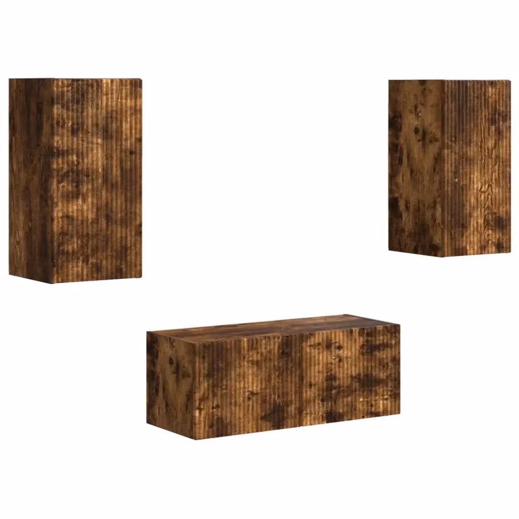 Set mobile TV moderno vidaXL in 6 pezzi color rovere fumo marrone in legno ingegnerizzato e MDF – 2