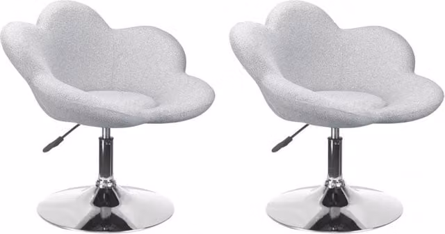 Set 2 Poltroncine da Soggiorno 69x55x69/81 cm in Schiuma Poliuretanica Fleur Cromo-Grigio Chiaro