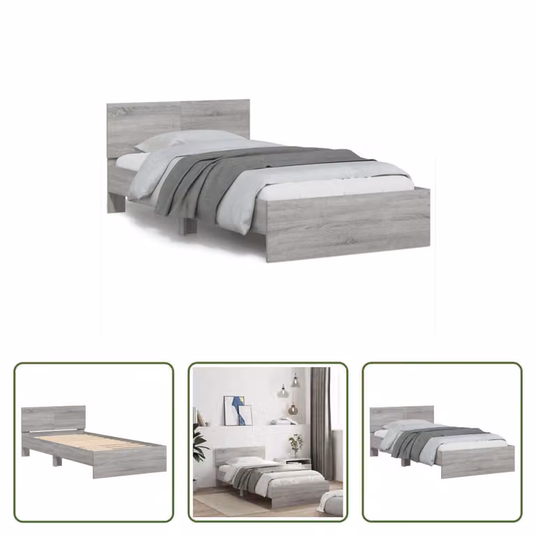 The Living Store Giroletto con testiera grigio Sonoma 100x200 cm in materiale ligneo