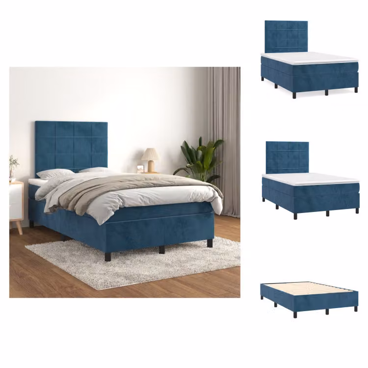vidaXL Letto a molle con materasso blu scuro 120x200 cm in velluto - Letti e strutture letto