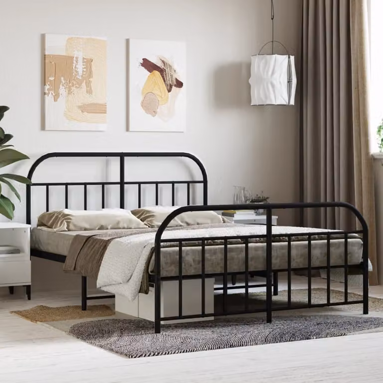 The Living Store Struttura letto con testiera e pediera in metallo nero 150x200 cm