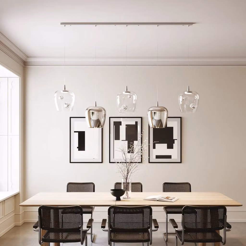 Lampada a sospensione Bilia Zafferano in vetro borosilicato soffiato con LED da 8W, colore Nero e Trasparente, Altezza totale: 324 cm, Diametro: 18 cm – 2