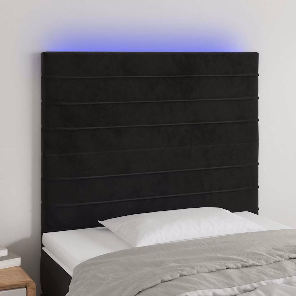 Testiera per letto vidaXL in velluto nero con illuminazione LED e porta di ricarica USB, L 100 cm, H 118-128 cm, P 5 cm