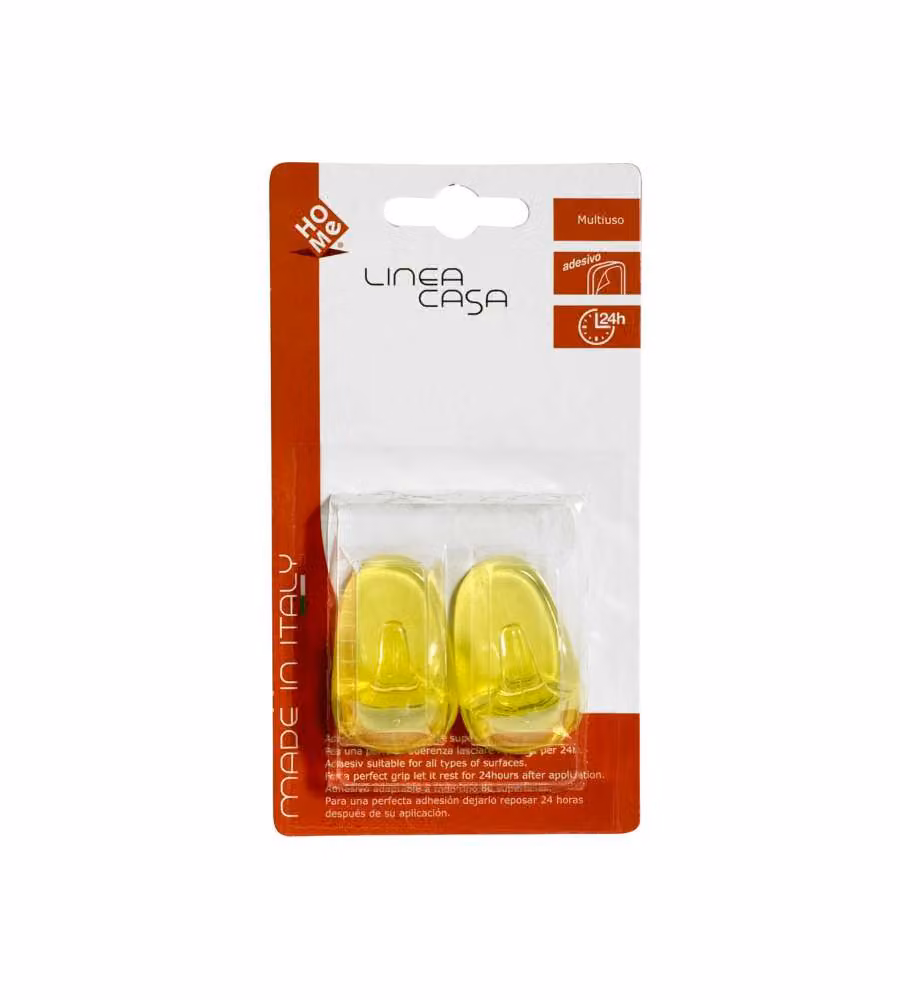 Set di 2 ganci in plastica colorata per fissaggio alla parete.