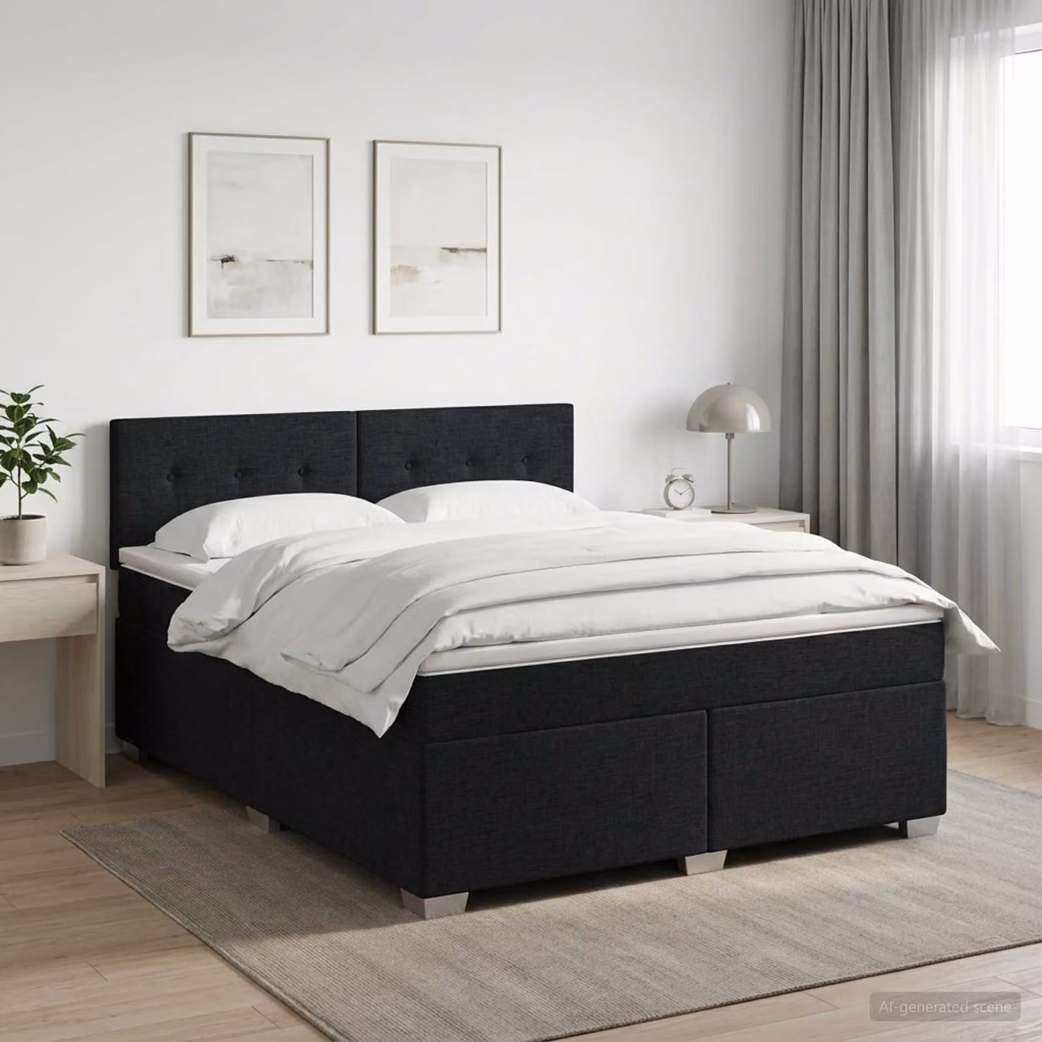 Letto box spring con materasso ibrido vidaXL in tessuto nero L 140 x P 200 cm