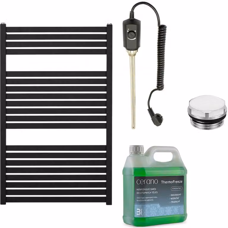 CERANO - Set di radiatori elettrici da bagno Vincenzo - 300 W - nero opaco - 970 x 600 mm