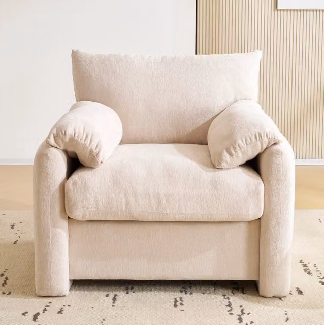 Poltrona singola in chenille con seduta ergonomica 96x82x84 cm; beige