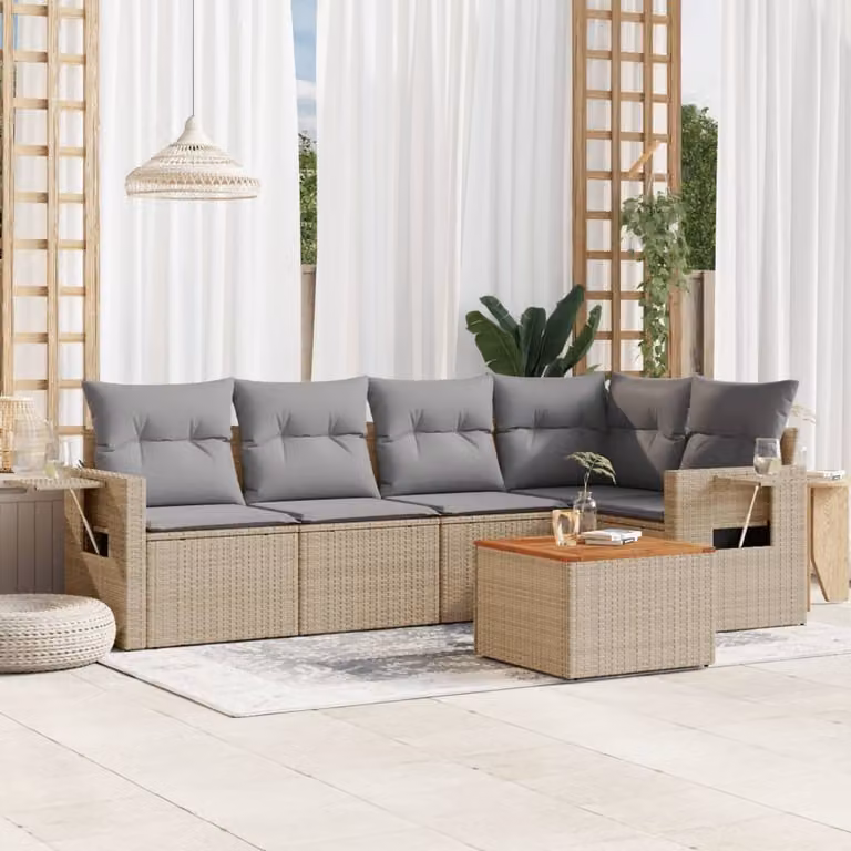 Maison Exclusive - Set Divano da Giardino 6 pz con Cuscini Beige in Polyrattan