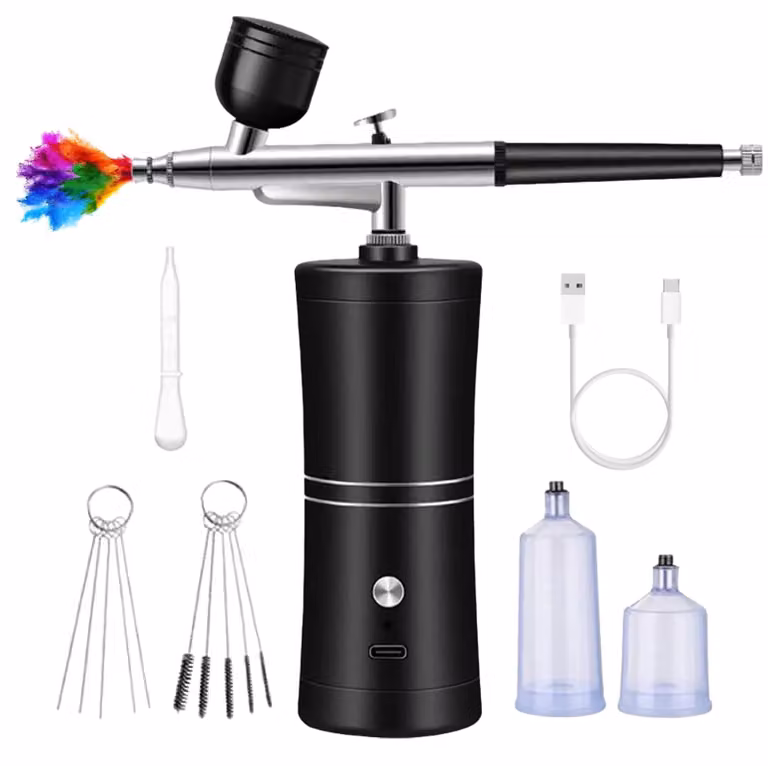 Kit aerografo con compressore, 2 livelli di pressione, ugello da 0,3 mm, connessione USB, portatile