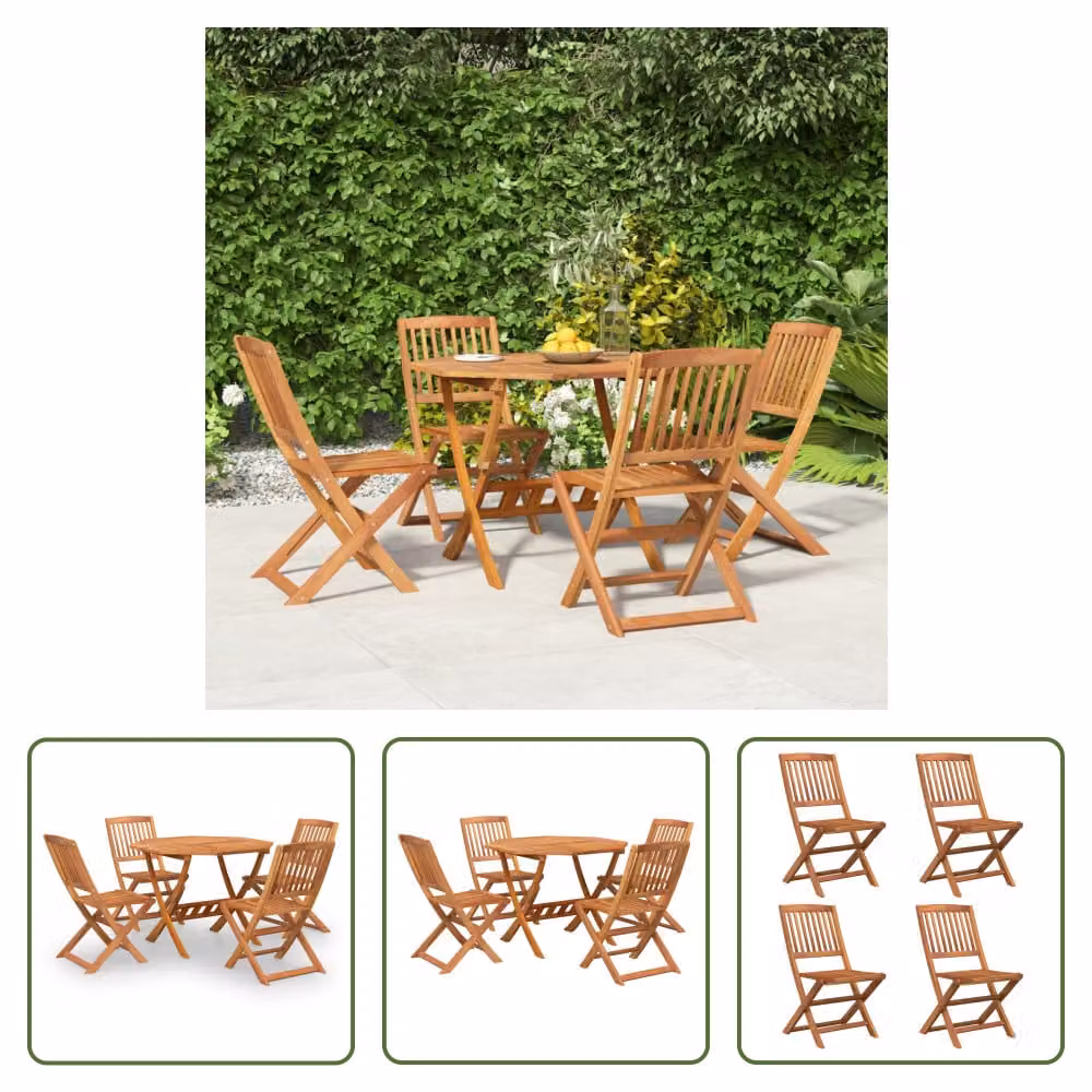 The Living Store Set da pranzo da giardino 5 pz. Set da pranzo da giardino in legno massiccio di acacia