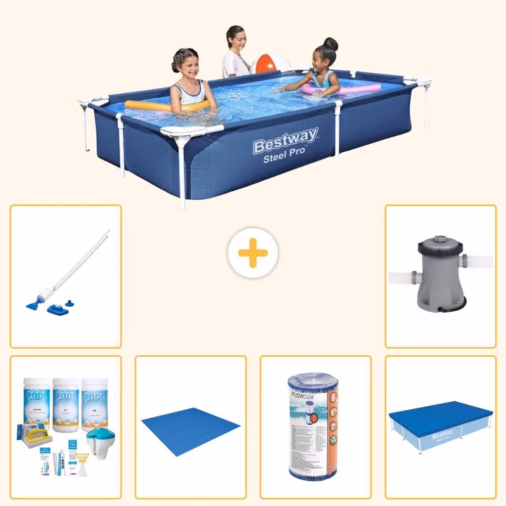 Bestway Steel Pro, piscina rettangolare - 221x150x43 cm - 7 pezzi - Modello S21516