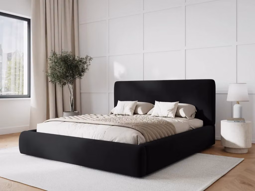 Letto con cassettone e testiera Colonel Cosmopolitan Design in velluto nero L/P: 200 x 200 cm – 2