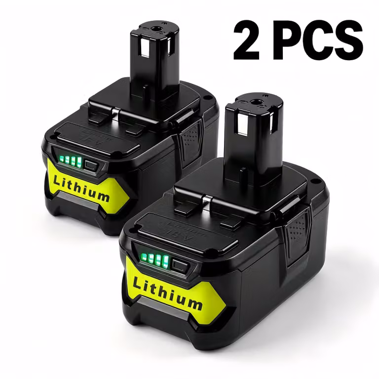 2× Batteria di ricambio Ryobi 18V 6,0 Ah Li-Ion, compatibile con ONE+ P107 P108 RB18L50, indicatore LED
