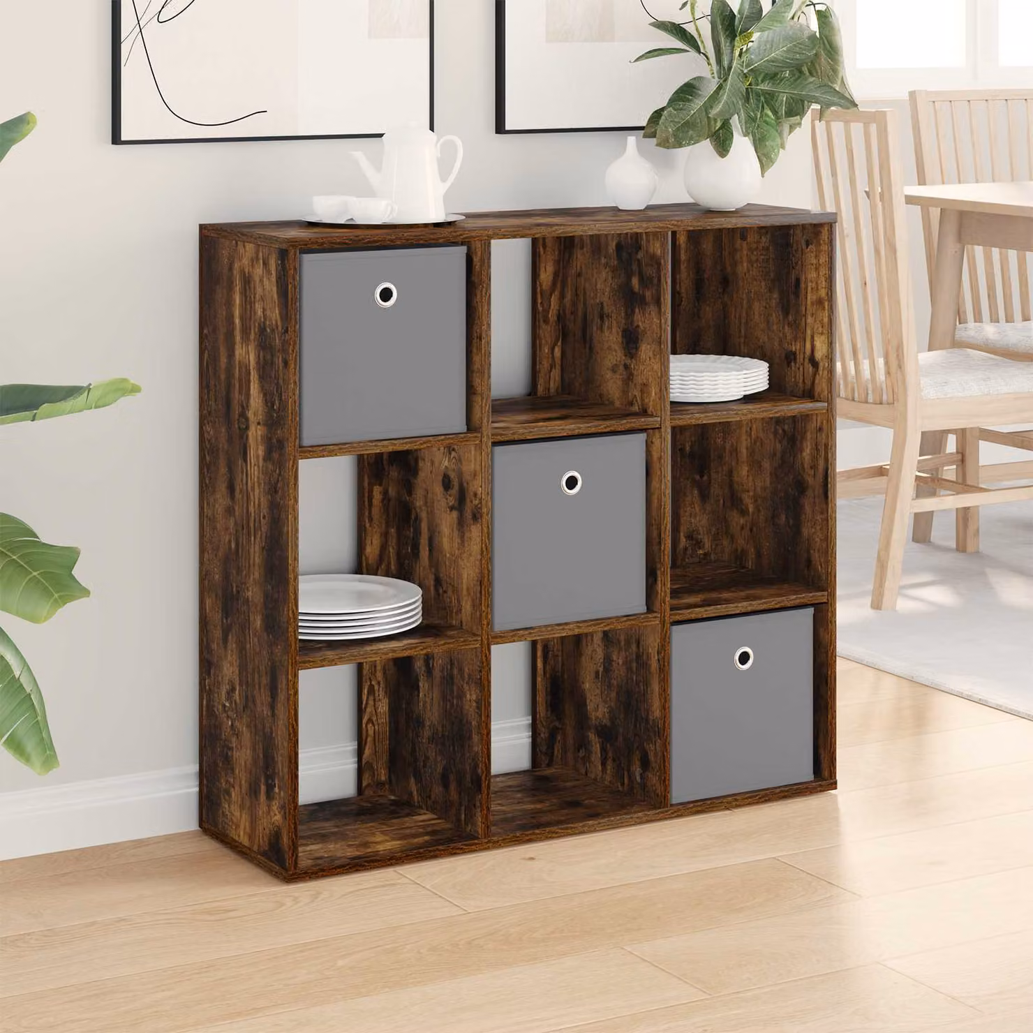Credenza moderna vidaXL in rovere fumé marrone L: 88,5 cm, P: 29 cm, H: 84,5 cm
