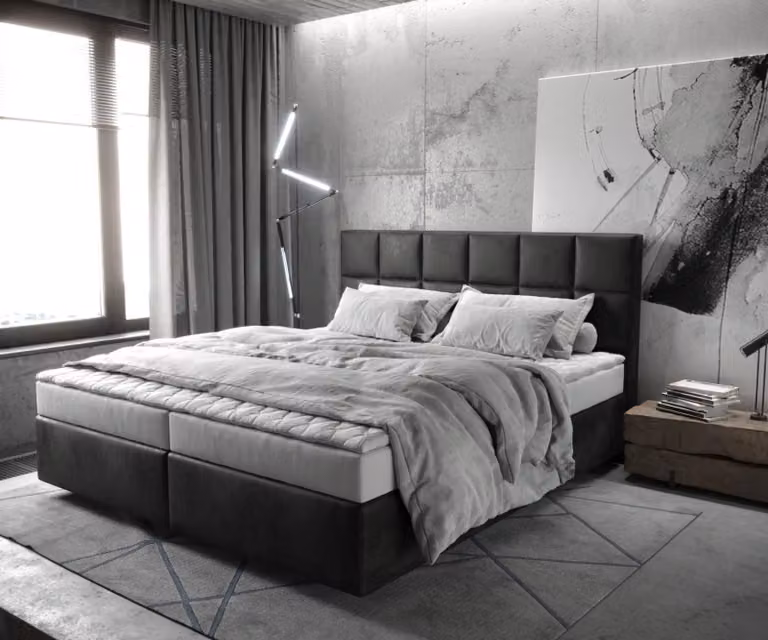 DELIFE Dream-Fine letto a molle 180x200 cm in microfibra antracite vintage con materasso e topper
