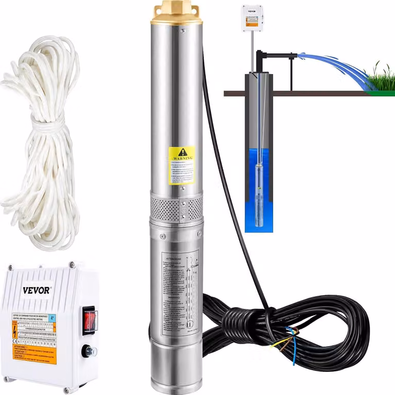Pompa sommergibile profonda – Pompa immersione – Pompa tubolare – Potenza: 1100 W – Portata massima: 57 metri