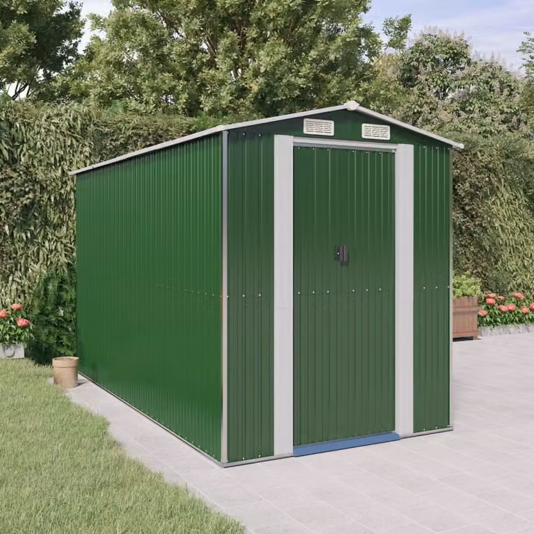Capanno da Giardino vidaXL in Acciaio Zincato Verde L: 357 cm, P: 192 cm, H: 223 cm