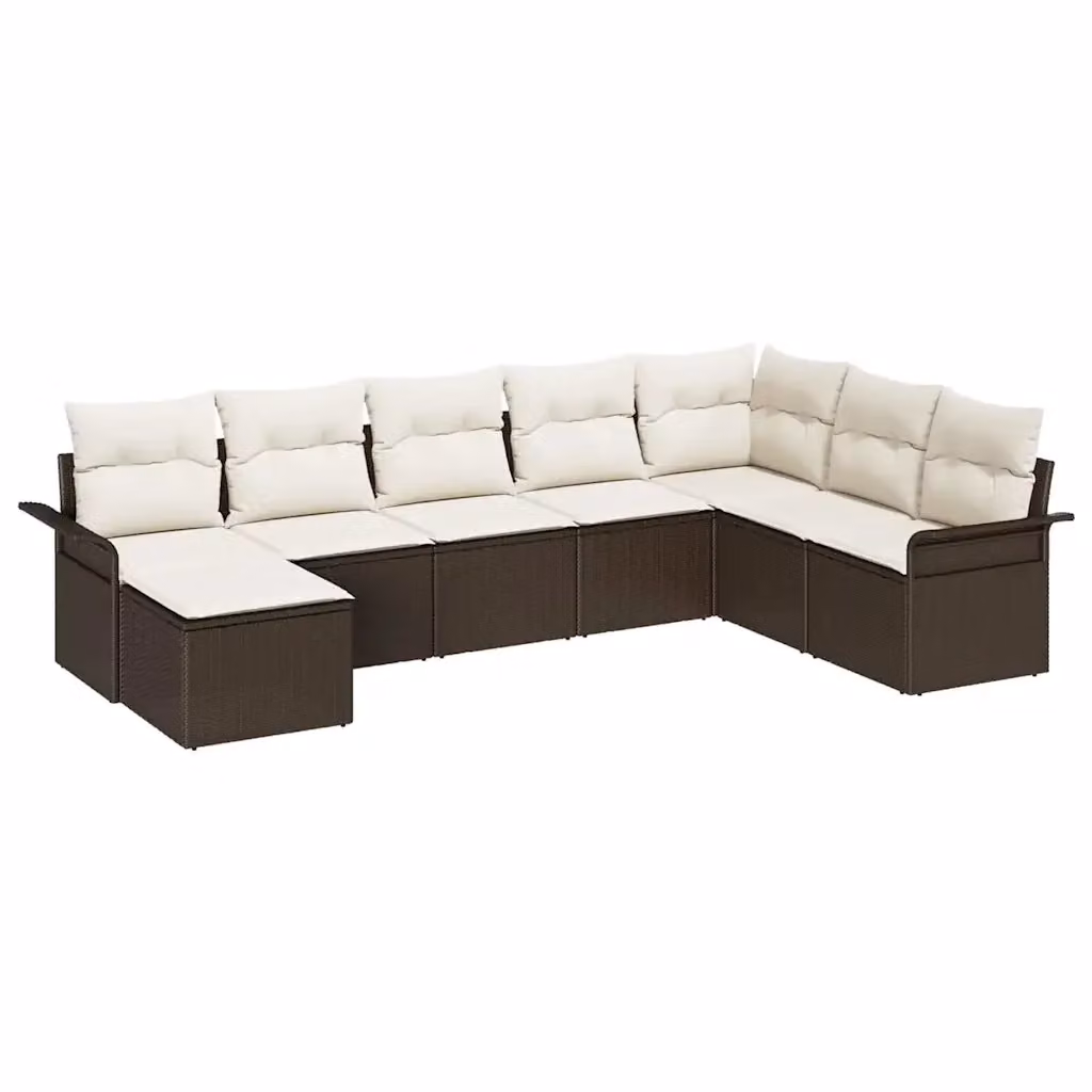 Set Divano da Giardino a L vidaXL da 8 Pezzi con Cuscini Beige e Struttura in Metallo Marrone – 2