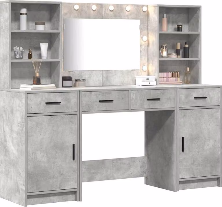 Set da tavolo da trucco con LED con porta 3 pcs Grigio cemento