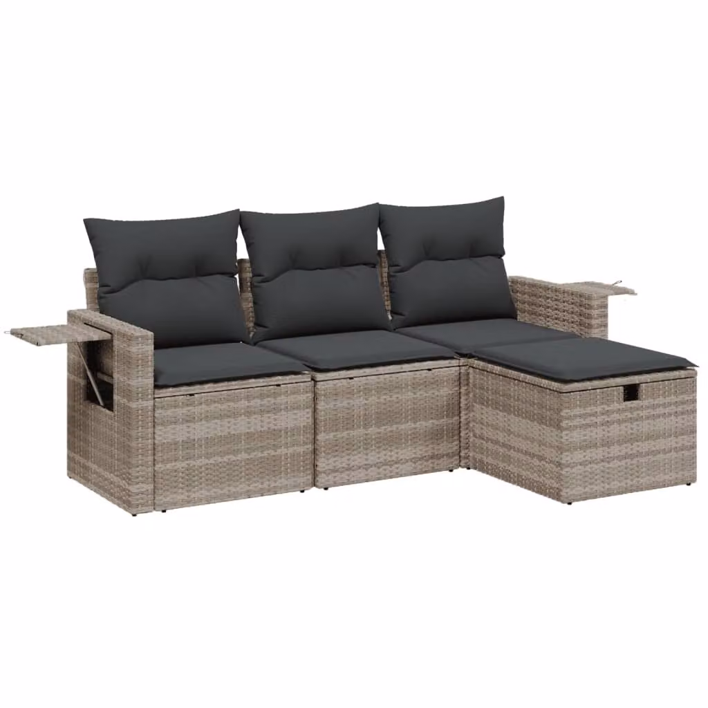 Set Divano da Giardino 4pz con Cuscini Grigio Chiaro Polyrattan