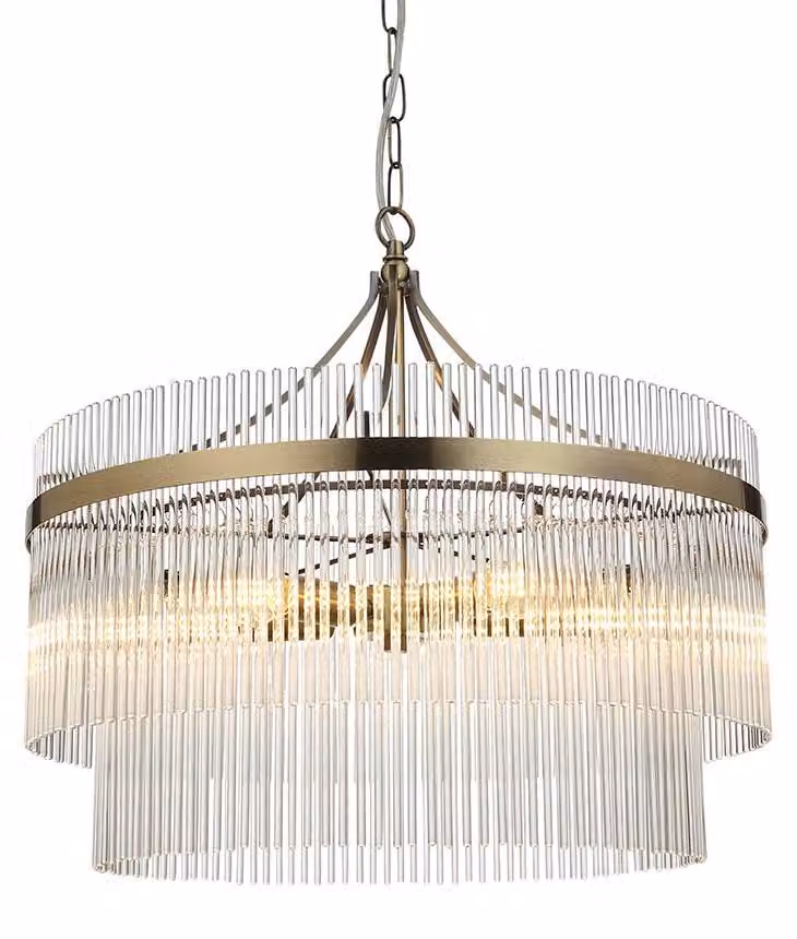 Lampada a sospensione MARIETTA in ottone anticato, 5xE14x15W, vetro, dimensioni: 200x50x50 cm, IP20, Endon